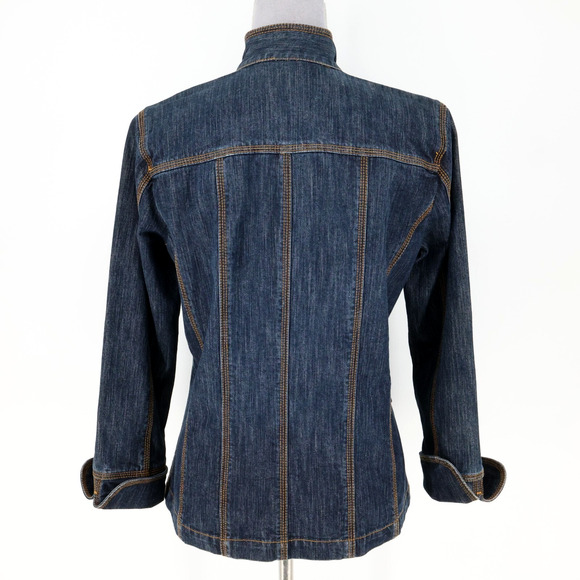 Chicos Denim Jacket 0 Womens Small Blue Military Stretch Cotton Pockets Toggles - Picture 3 of 16